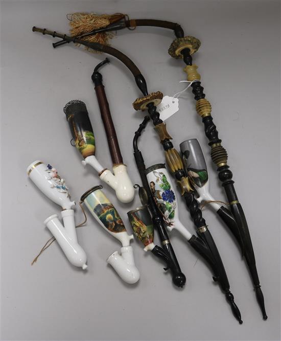 A collection of German porcelain pipes